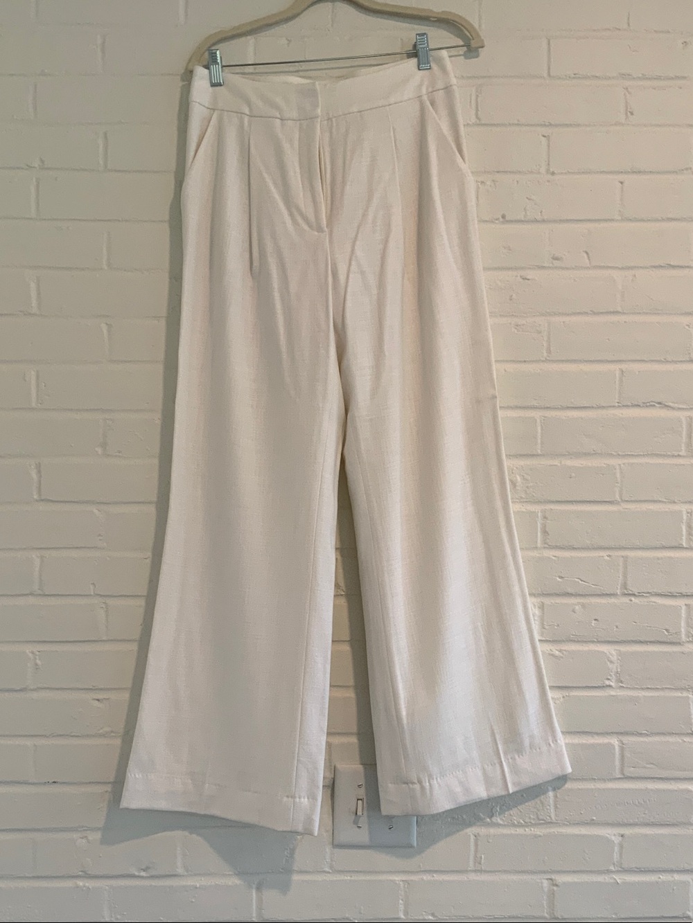 Veronica Beard Cream Wide-Leg Trousers